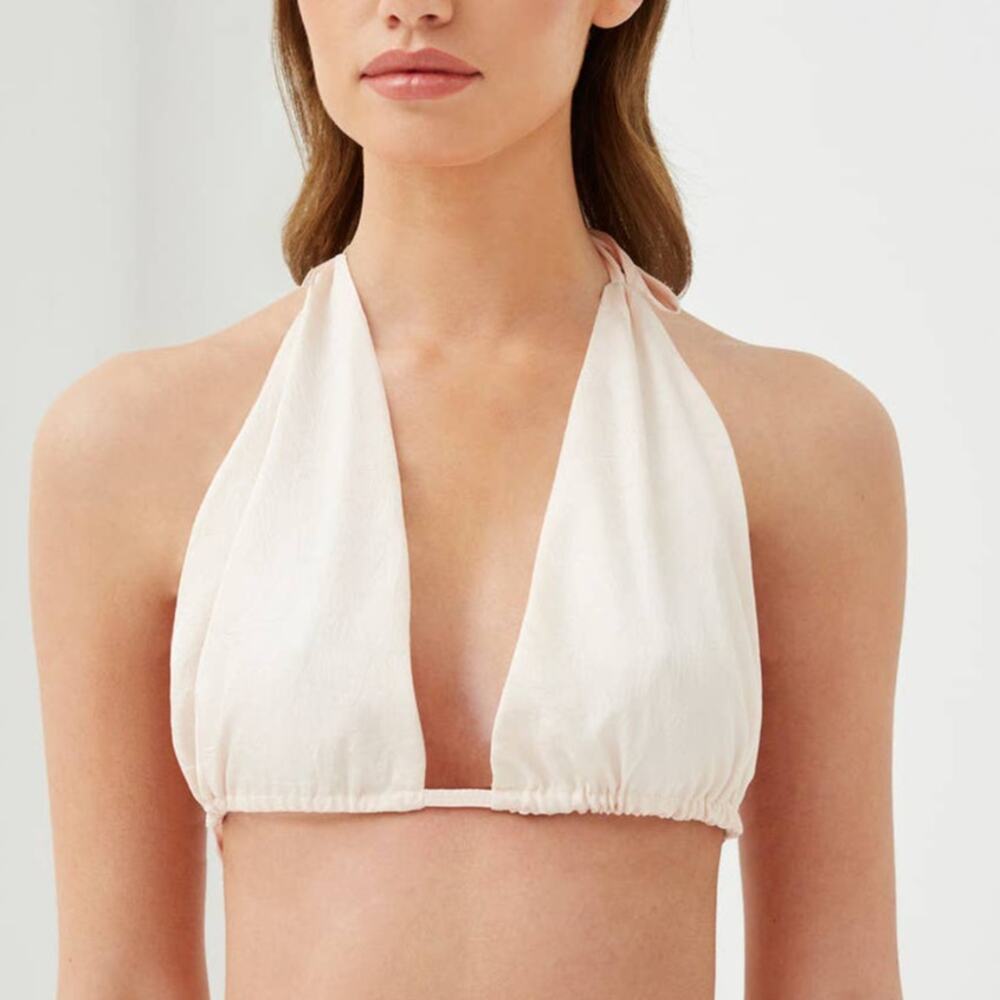 4th + Reckless Cream Satin Halter Neck Tie Back New Womens Cropped Top Medium
